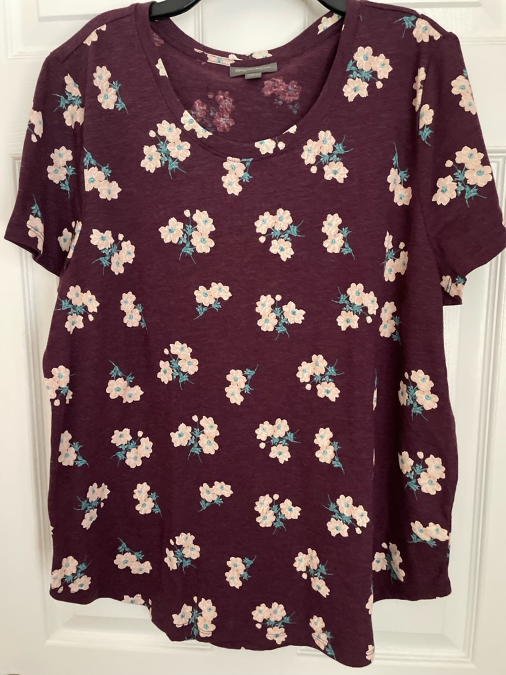 Style & Co Women’s Floral Crewneck Tee in Plum